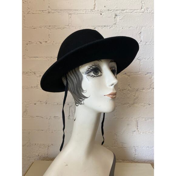 vintage 1960s Adolfo black wool wide brim hat with daisies 60s designer mod main image 9